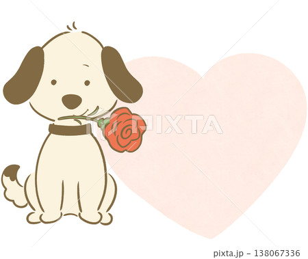 赤いバラを持った犬 ハート フレーム ピンク 2 赤いバラを持った犬 ハート フレーム ピンク 2 138067336