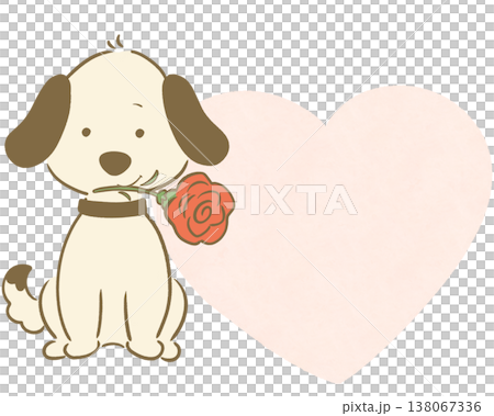 赤いバラを持った犬 ハート フレーム ピンク 2 赤いバラを持った犬 ハート フレーム ピンク 2 138067336