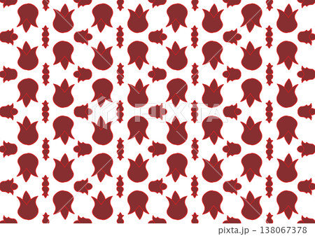 Minimalist seamless background featuring red botanical leaf silhouettes on white. Ideal for festive packaging and clean textile designs. 138067378