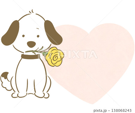 父の日 黄色いバラを持った犬  ハート フレーム ピンク 138068243