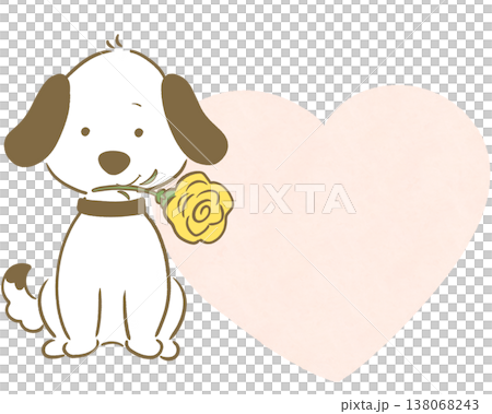 父の日 黄色いバラを持った犬  ハート フレーム ピンク 138068243
