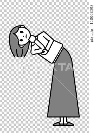 A woman with shoulder-length hair leaning her upper body forward with her hand on her chin. 138068398