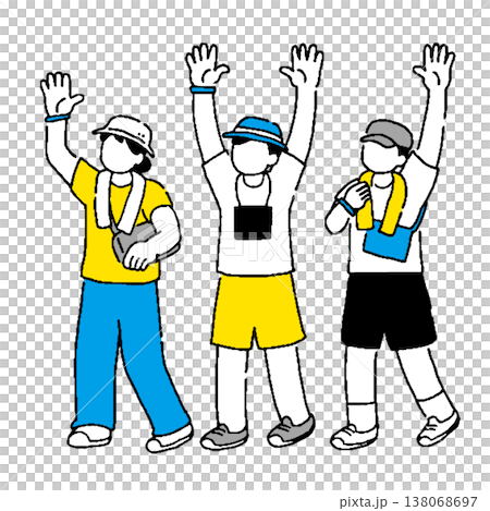 歓声をあげて盛り上がる夏服の観客 138068697
