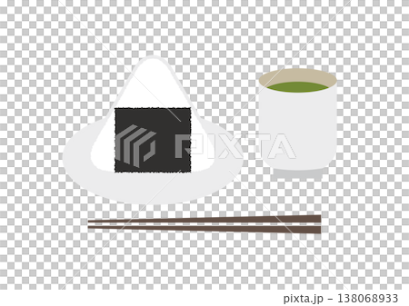 一套簡單的日式餐具,包括飯糰、茶和筷子(如圖所示,擺放在餐桌上)。 一套簡單的日式餐具,包括飯糰、茶和筷子(如圖所示,擺放在餐桌上)。 138068933