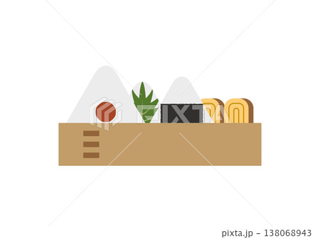 曲げわっぱ弁当のおにぎり 和風ランチボックスイラスト 138068943