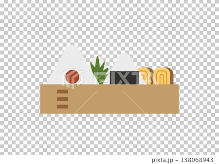 曲げわっぱ弁当のおにぎり 和風ランチボックスイラスト 138068943
