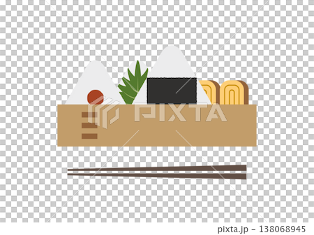 Illustration of a bento box and chopsticks with rice balls for lunch. Illustration of a bento box and chopsticks with rice balls for lunch. 138068945