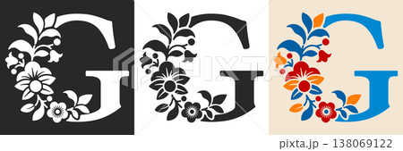 Capital Letter G With Floral Pattern Capital Letter G With Floral Pattern 138069122