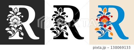Capital Letter R With Floral Pattern Capital Letter R With Floral Pattern 138069133