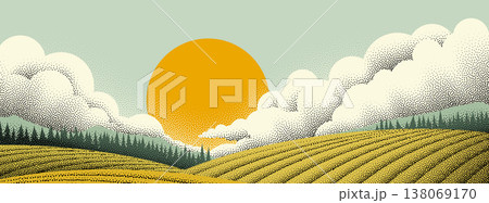 Fields Rolling Hills Farm Landscape Background 138069170