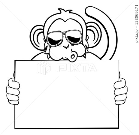 Monkey Sunglasses Cartoon Animal Holding Sign Monkey Sunglasses Cartoon Animal Holding Sign 138069171