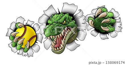 Alligator Crocodile Dinosaur Softball Sport Mascot 138069174