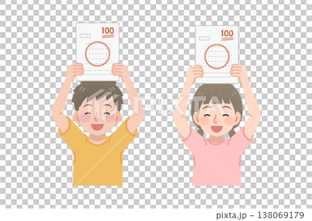 An illustration of an elementary school student who is happy to have gotten a perfect score on a test. An illustration of an elementary school student who is happy to have gotten a perfect score on a test. 138069179