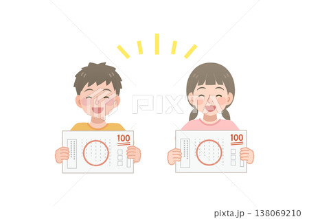 テストで100点が取れて喜ぶ小学生のイラスト 138069210