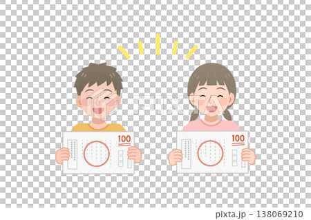 テストで100点が取れて喜ぶ小学生のイラスト 138069210