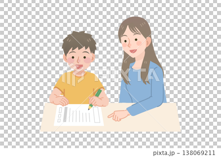 A boy and the teacher who supports him with his assignments A boy and the teacher who supports him with his assignments 138069211