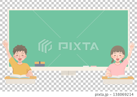 挙手をする小学生の男の子と女の子 挙手をする小学生の男の子と女の子 138069214