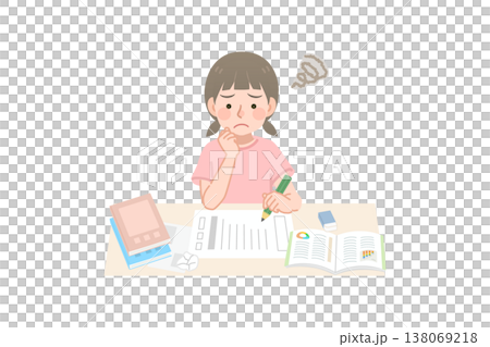 課題が多くて終わらない小学生の女の子 138069218