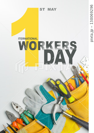 International Workers Day celebration on May 1 with tools and work gear International Workers Day celebration on May 1 with tools and work gear 138069296