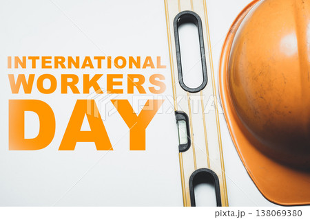 Celebration of International Workers Day on May 1 with construction tools and a helmet 138069380