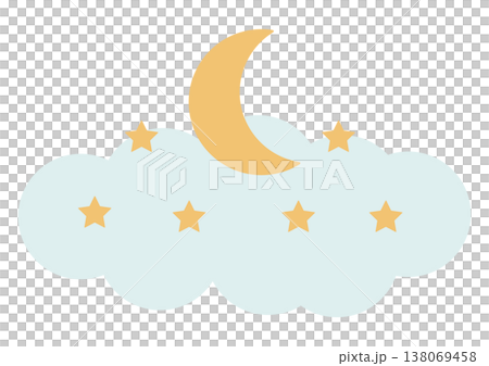 夢幻般的背景，以柔和色調的雲朵、月亮和星星為特色，非常適合哄孩子入睡或確保安穩的休息。 138069458