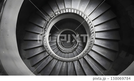 無限へ続く螺旋階段のモノクロサイコロジカル空間 138069784