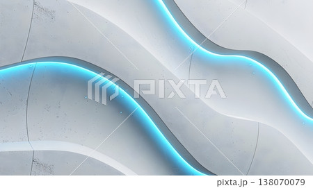 青いLEDが描く曲線美のミニマル近未来コンクリート壁 138070079