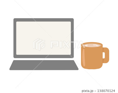 パソコンとマグカップのイラスト パソコンとマグカップのイラスト 138070124