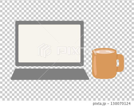 パソコンとマグカップのイラスト パソコンとマグカップのイラスト 138070124