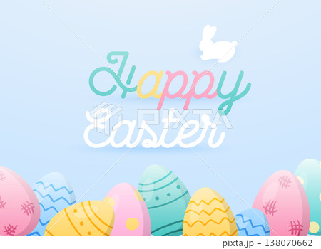 Happy Easter greeting card. Easter eggs composition. 138070662