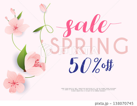 Sale Banner with flowers, Poster, Flyer. Vector illustration. 138070745