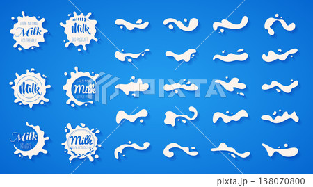 White milk splash blot vector set. Drink element. Abstract liquid. Vector illustration. White milk splash blot vector set. Drink element. Abstract liquid. Vector illustration. 138070800