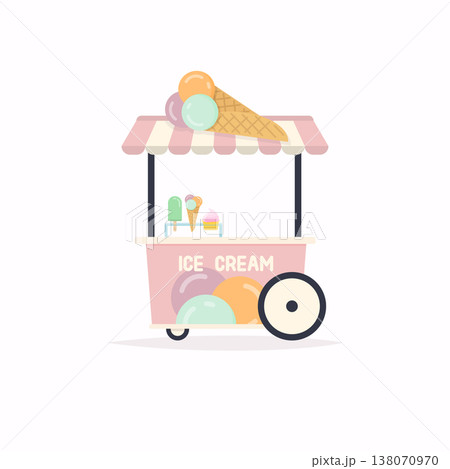 Ice cream stand cart. Street food cart. Vector Illustration. Ice cream stand cart. Street food cart. Vector Illustration. 138070970