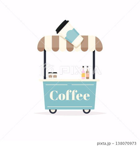 Hot coffee kiosk. Street food cart. Vector Illustration. 138070973