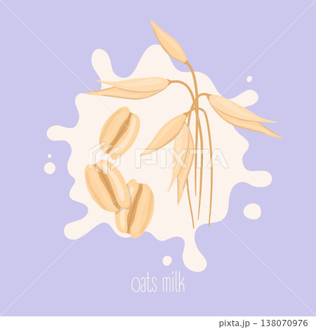 Oats milk. Cashew nut on a milk splash. Vector illustration. Oats milk. Cashew nut on a milk splash. Vector illustration. 138070976