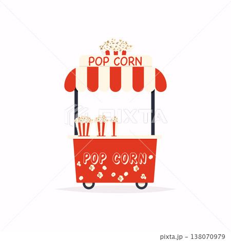 Pop corn stand cart. Street food cart. Vector Illustration. 138070979