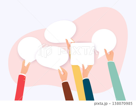 Business people holding many carton speech bubbles. Place for you text. Business flat vector illustration. 138070985