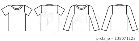 T-shirt and long sleeve t-shirt template. Blank white t shirt and long sleeve outline t shirt front and back design. 138071128