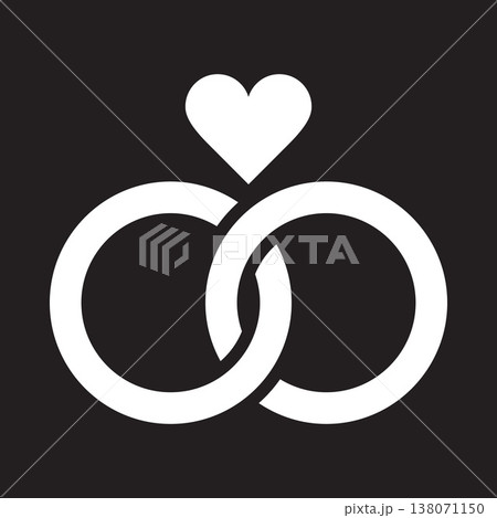 Wedding rings with heart linked together in the symbol of marriage flat vector icon 138071150