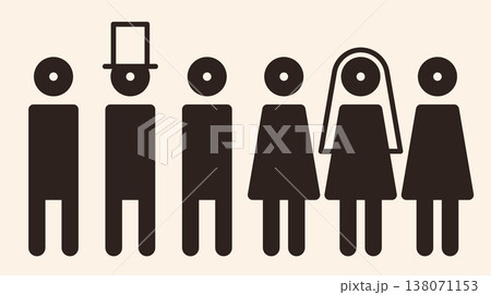Marriage sign. Wedding symbol. Illustration of bride and groom. 138071153