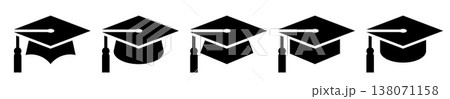 Graduation cap icon set. Mortar board or college graduation hat collection signs. 138071158