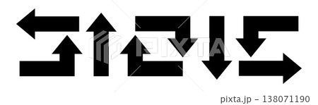 Set of black triangular arrow pointers isolated on white. Direction turn symbols Set of black triangular arrow pointers isolated on white. Direction turn symbols 138071190