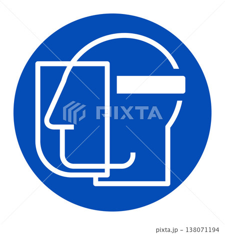 Face protection must be worn. Face shield must be worn in this area. Face protection icon. 138071194