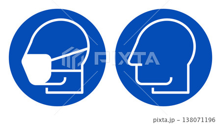 Medical protective mask must be worn in this area and no face mask zone. Please wear face mask and please remove protective mask sign set. Medical protective mask must be worn in this area and no face mask zone. Please wear face mask and please remove protective mask sign set. 138071196