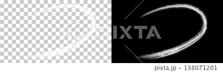 Abstract graphic elements with a sense of speed, featuring glowing white streamlines against transparent and black backgrounds. Abstract graphic elements with a sense of speed, featuring glowing white streamlines against transparent and black backgrounds. 138071201