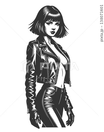 Stylish Woman in Leather Jacket Fashion raster 138071601