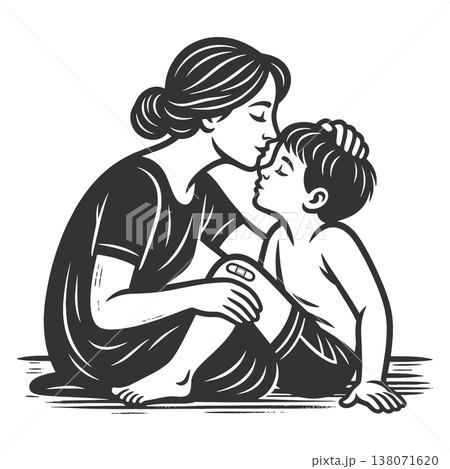 Mother Kissing Child with Scraped Knee raster Mother Kissing Child with Scraped Knee raster 138071620
