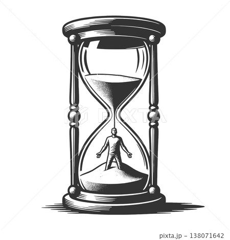 Man Trapped Inside Giant Hourglass Time Concept Man Trapped Inside Giant Hourglass Time Concept 138071642