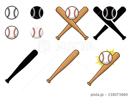 野球ボールとバットのアイコンセット 138071660