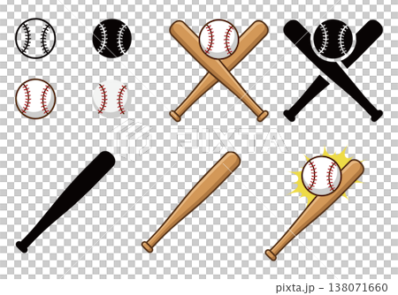 野球ボールとバットのアイコンセット 138071660